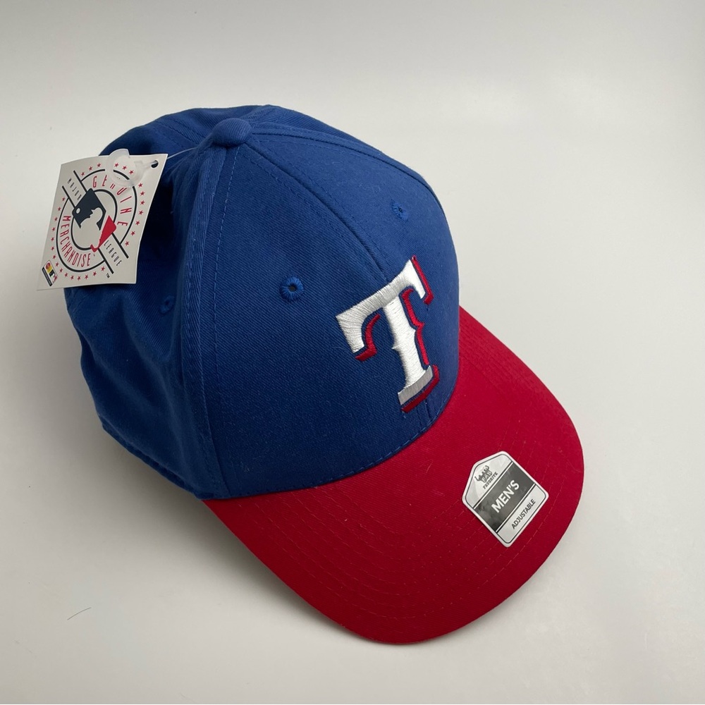 Texas Rangers T Logo Adjustable Cap Blue & Red Baseball Hat - NWT - Picture 2 of 6